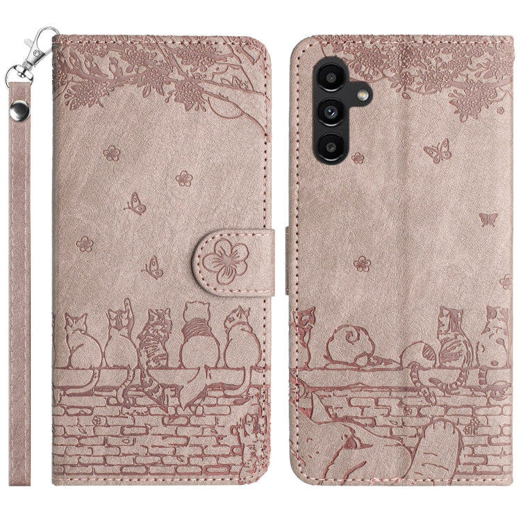 Cat Embossing Pattern Leather Phone Case with Lanyard, For Samsung Galaxy S24 Ultra, For Samsung Galaxy A24, For Samsung Galaxy A15 5G, For Samsung Galaxy A14, For Samsung Galaxy S24+, For Samsung Galaxy A55, For Samsung Galaxy S24, For Samsung Galaxy ...