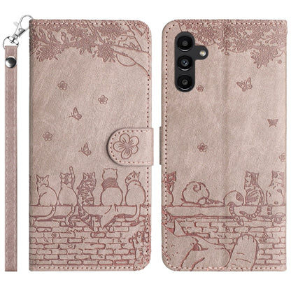 Cat Embossing Pattern Leather Phone Case with Lanyard, For Samsung Galaxy S24 Ultra, For Samsung Galaxy A24, For Samsung Galaxy A15 5G, For Samsung Galaxy A14, For Samsung Galaxy S24+, For Samsung Galaxy A55, For Samsung Galaxy S24, For Samsung Galaxy ...