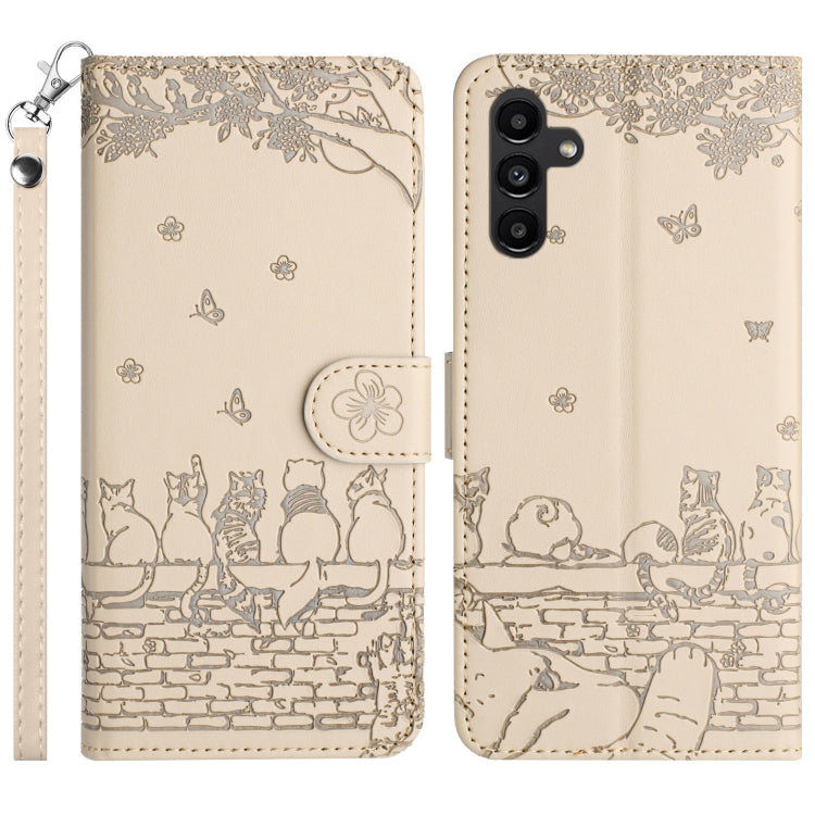 Cat Embossing Pattern Leather Phone Case with Lanyard, For Samsung Galaxy S24 Ultra, For Samsung Galaxy A24, For Samsung Galaxy A15 5G, For Samsung Galaxy A14, For Samsung Galaxy S24+, For Samsung Galaxy A55, For Samsung Galaxy S24, For Samsung Galaxy ...