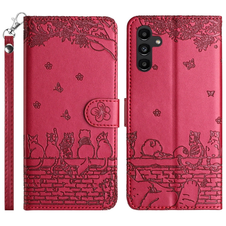 Cat Embossing Pattern Leather Phone Case with Lanyard, For Samsung Galaxy S24 Ultra, For Samsung Galaxy A24, For Samsung Galaxy A15 5G, For Samsung Galaxy A14, For Samsung Galaxy S24+, For Samsung Galaxy A55, For Samsung Galaxy S24, For Samsung Galaxy ...