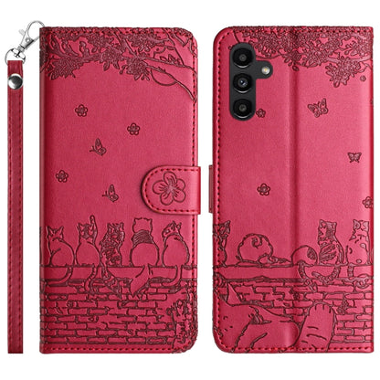 Cat Embossing Pattern Leather Phone Case with Lanyard, For Samsung Galaxy S24 Ultra, For Samsung Galaxy A24, For Samsung Galaxy A15 5G, For Samsung Galaxy A14, For Samsung Galaxy S24+, For Samsung Galaxy A55, For Samsung Galaxy S24, For Samsung Galaxy ...