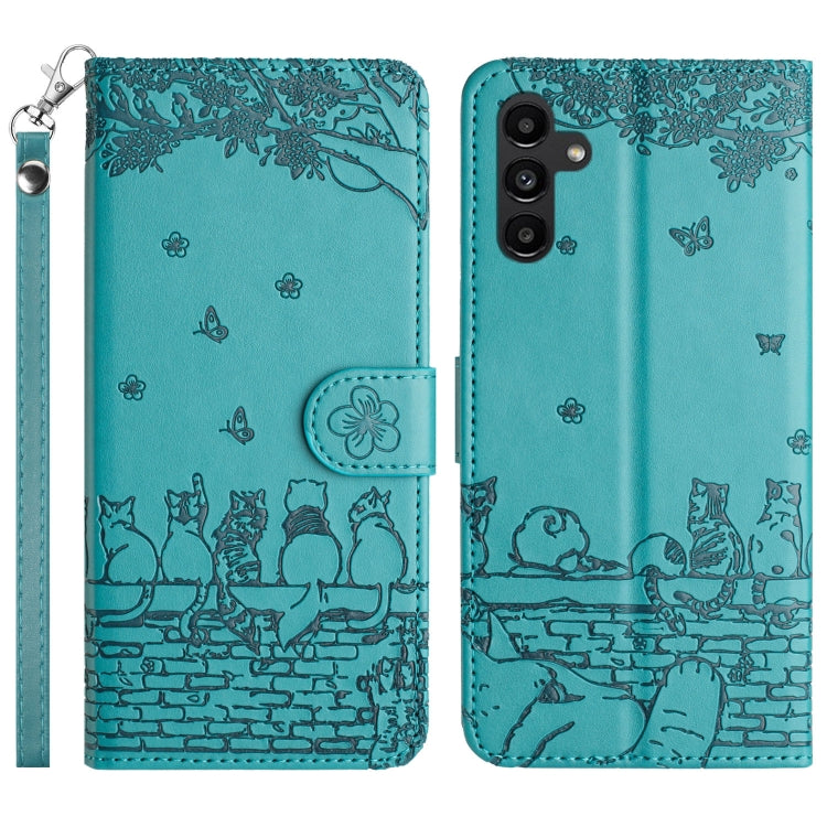 Cat Embossing Pattern Leather Phone Case with Lanyard, For Samsung Galaxy S24 Ultra, For Samsung Galaxy A24, For Samsung Galaxy A15 5G, For Samsung Galaxy A14, For Samsung Galaxy S24+, For Samsung Galaxy A55, For Samsung Galaxy S24, For Samsung Galaxy ...
