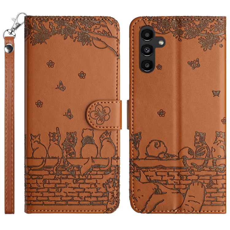 Cat Embossing Pattern Leather Phone Case with Lanyard, For Samsung Galaxy S24 Ultra, For Samsung Galaxy A24, For Samsung Galaxy A15 5G, For Samsung Galaxy A14, For Samsung Galaxy S24+, For Samsung Galaxy A55, For Samsung Galaxy S24, For Samsung Galaxy ...