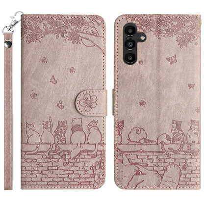 Cat Embossing Pattern Leather Phone Case with Lanyard, For Samsung Galaxy S24 Ultra, For Samsung Galaxy A24, For Samsung Galaxy A15 5G, For Samsung Galaxy A14, For Samsung Galaxy S24+, For Samsung Galaxy A55, For Samsung Galaxy S24, For Samsung Galaxy ...