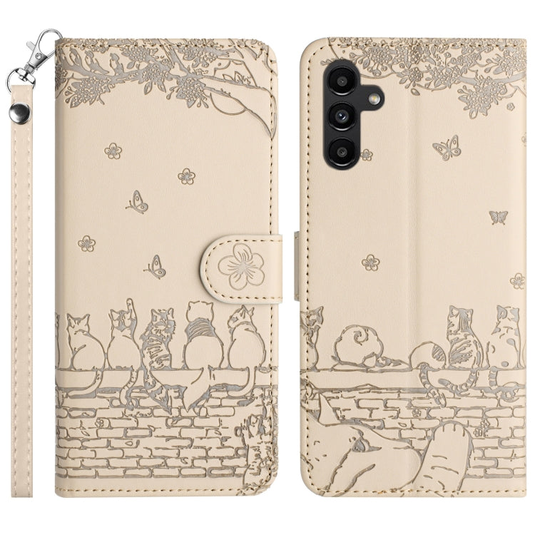 Cat Embossing Pattern Leather Phone Case with Lanyard, For Samsung Galaxy S24 Ultra, For Samsung Galaxy A24, For Samsung Galaxy A15 5G, For Samsung Galaxy A14, For Samsung Galaxy S24+, For Samsung Galaxy A55, For Samsung Galaxy S24, For Samsung Galaxy ...