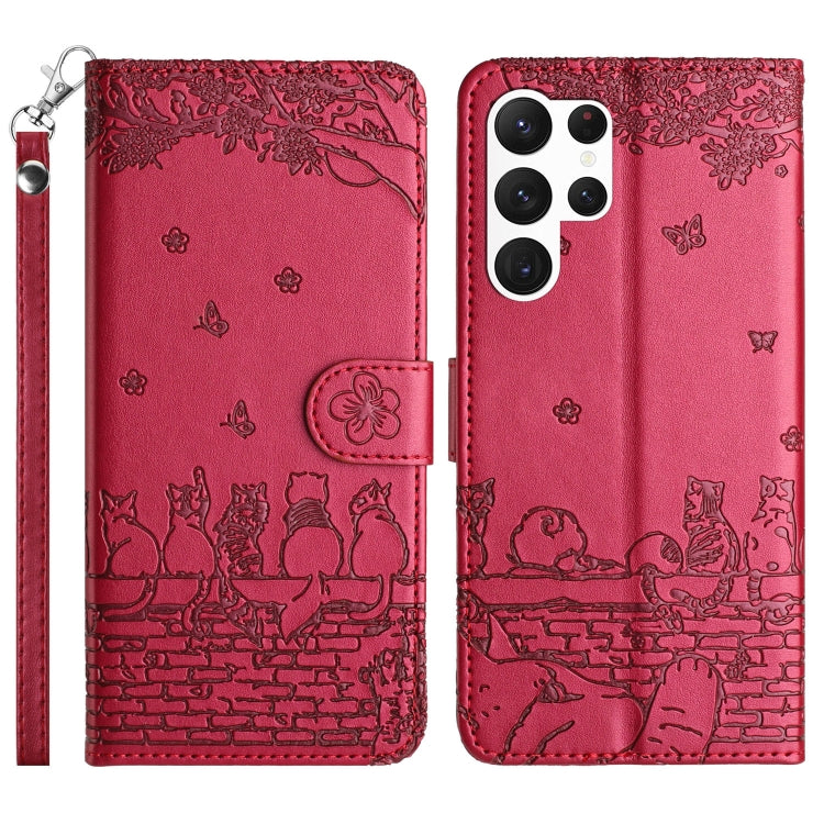 Cat Embossing Pattern Leather Phone Case with Lanyard, For Samsung Galaxy S24 Ultra, For Samsung Galaxy A24, For Samsung Galaxy A15 5G, For Samsung Galaxy A14, For Samsung Galaxy S24+, For Samsung Galaxy A55, For Samsung Galaxy S24, For Samsung Galaxy ...