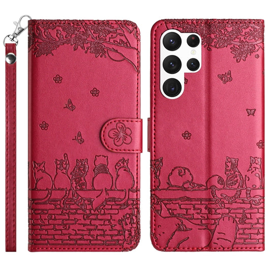 Cat Embossing Pattern Leather Phone Case with Lanyard, For Samsung Galaxy S24 Ultra, For Samsung Galaxy A24, For Samsung Galaxy A15 5G, For Samsung Galaxy A14, For Samsung Galaxy S24+, For Samsung Galaxy A55, For Samsung Galaxy S24, For Samsung Galaxy ...