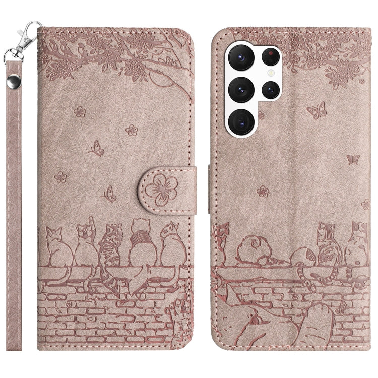 Cat Embossing Pattern Leather Phone Case with Lanyard, For Samsung Galaxy S24 Ultra, For Samsung Galaxy A24, For Samsung Galaxy A15 5G, For Samsung Galaxy A14, For Samsung Galaxy S24+, For Samsung Galaxy A55, For Samsung Galaxy S24, For Samsung Galaxy ...