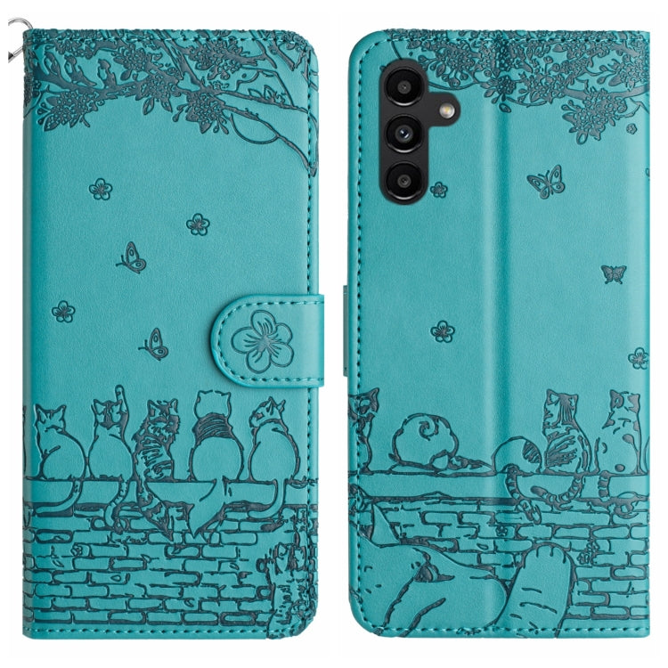 Cat Embossing Pattern Leather Phone Case with Lanyard, For Samsung Galaxy S24 Ultra, For Samsung Galaxy A24, For Samsung Galaxy A15 5G, For Samsung Galaxy A14, For Samsung Galaxy S24+, For Samsung Galaxy A55, For Samsung Galaxy S24, For Samsung Galaxy ...