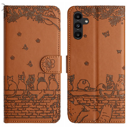 Cat Embossing Pattern Leather Phone Case with Lanyard, For Samsung Galaxy S24 Ultra, For Samsung Galaxy A24, For Samsung Galaxy A15 5G, For Samsung Galaxy A14, For Samsung Galaxy S24+, For Samsung Galaxy A55, For Samsung Galaxy S24, For Samsung Galaxy ...