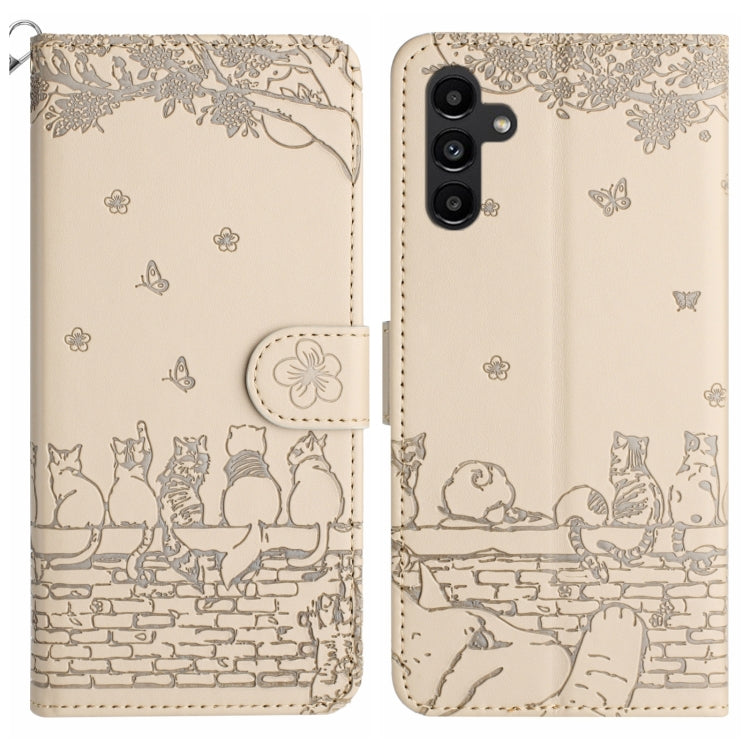 Cat Embossing Pattern Leather Phone Case with Lanyard, For Samsung Galaxy S24 Ultra, For Samsung Galaxy A24, For Samsung Galaxy A15 5G, For Samsung Galaxy A14, For Samsung Galaxy S24+, For Samsung Galaxy A55, For Samsung Galaxy S24, For Samsung Galaxy ...