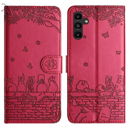 Cat Embossing Pattern Leather Phone Case with Lanyard, For Samsung Galaxy S24 Ultra, For Samsung Galaxy A24, For Samsung Galaxy A15 5G, For Samsung Galaxy A14, For Samsung Galaxy S24+, For Samsung Galaxy A55, For Samsung Galaxy S24, For Samsung Galaxy ...