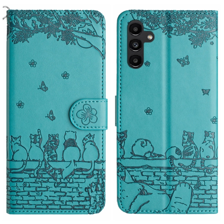 Cat Embossing Pattern Leather Phone Case with Lanyard, For Samsung Galaxy S24 Ultra, For Samsung Galaxy A24, For Samsung Galaxy A15 5G, For Samsung Galaxy A14, For Samsung Galaxy S24+, For Samsung Galaxy A55, For Samsung Galaxy S24, For Samsung Galaxy ...