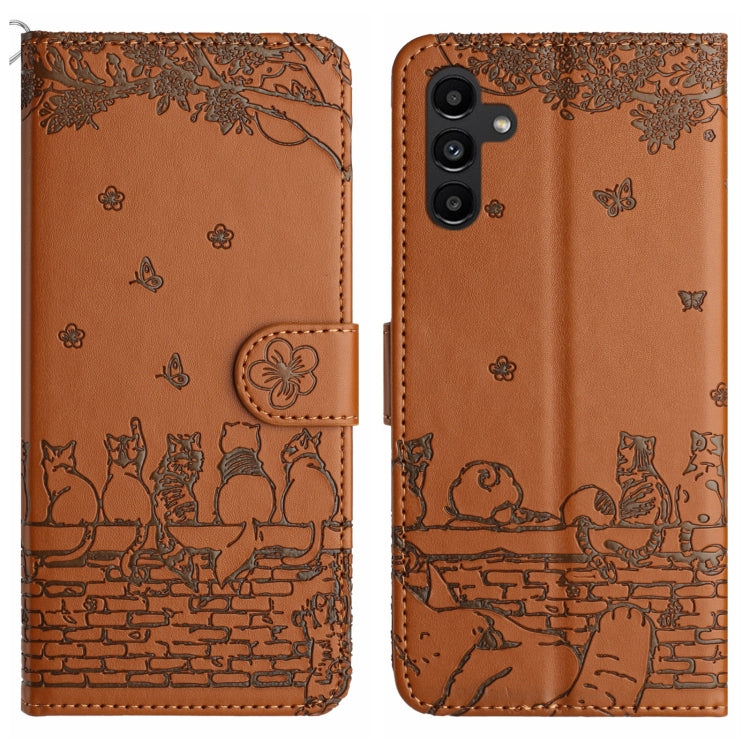 Cat Embossing Pattern Leather Phone Case with Lanyard, For Samsung Galaxy S24 Ultra, For Samsung Galaxy A24, For Samsung Galaxy A15 5G, For Samsung Galaxy A14, For Samsung Galaxy S24+, For Samsung Galaxy A55, For Samsung Galaxy S24, For Samsung Galaxy ...