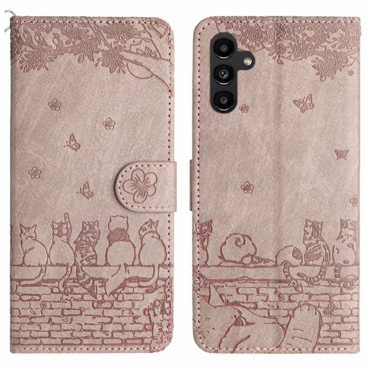 Cat Embossing Pattern Leather Phone Case with Lanyard, For Samsung Galaxy S24 Ultra, For Samsung Galaxy A24, For Samsung Galaxy A15 5G, For Samsung Galaxy A14, For Samsung Galaxy S24+, For Samsung Galaxy A55, For Samsung Galaxy S24, For Samsung Galaxy ...