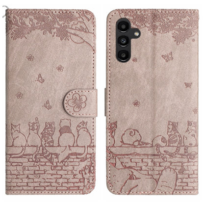 Cat Embossing Pattern Leather Phone Case with Lanyard, For Samsung Galaxy S24 Ultra, For Samsung Galaxy A24, For Samsung Galaxy A15 5G, For Samsung Galaxy A14, For Samsung Galaxy S24+, For Samsung Galaxy A55, For Samsung Galaxy S24, For Samsung Galaxy ...
