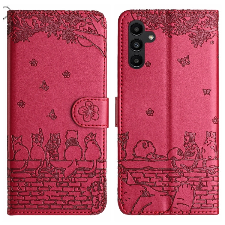 Cat Embossing Pattern Leather Phone Case with Lanyard, For Samsung Galaxy S24 Ultra, For Samsung Galaxy A24, For Samsung Galaxy A15 5G, For Samsung Galaxy A14, For Samsung Galaxy S24+, For Samsung Galaxy A55, For Samsung Galaxy S24, For Samsung Galaxy ...