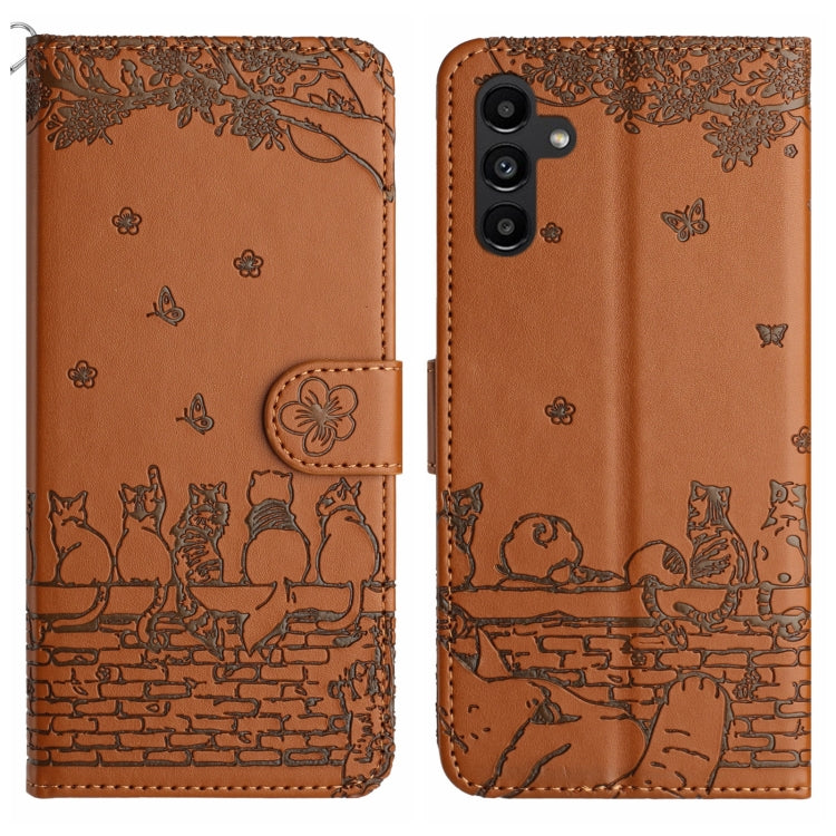 Cat Embossing Pattern Leather Phone Case with Lanyard, For Samsung Galaxy S24 Ultra, For Samsung Galaxy A24, For Samsung Galaxy A15 5G, For Samsung Galaxy A14, For Samsung Galaxy S24+, For Samsung Galaxy A55, For Samsung Galaxy S24, For Samsung Galaxy ...