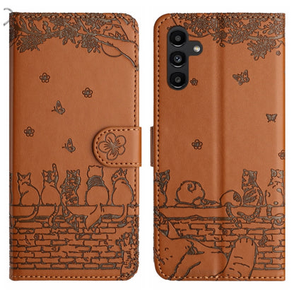 Cat Embossing Pattern Leather Phone Case with Lanyard, For Samsung Galaxy S24 Ultra, For Samsung Galaxy A24, For Samsung Galaxy A15 5G, For Samsung Galaxy A14, For Samsung Galaxy S24+, For Samsung Galaxy A55, For Samsung Galaxy S24, For Samsung Galaxy ...