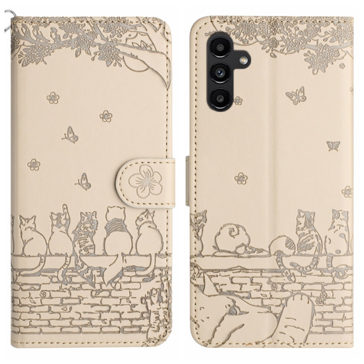 Cat Embossing Pattern Leather Phone Case with Lanyard, For Samsung Galaxy S24 Ultra, For Samsung Galaxy A24, For Samsung Galaxy A15 5G, For Samsung Galaxy A14, For Samsung Galaxy S24+, For Samsung Galaxy A55, For Samsung Galaxy S24, For Samsung Galaxy ...