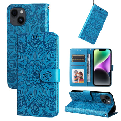 Embossed Sunflower Leather Phone Case, For iPhone 15 Pro Max, For iPhone 15 Pro, For iPhone 15 Plus, For iPhone 15