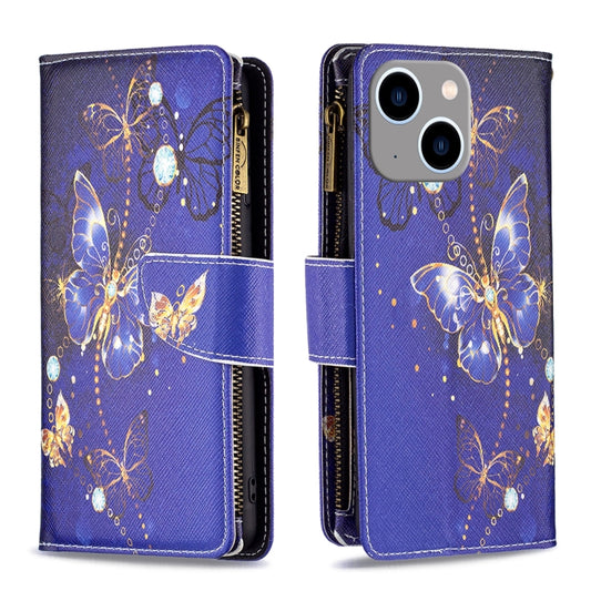 Colored Drawing Pattern Zipper Phone Leather Case, For iPhone 15 Plus, For iPhone 15