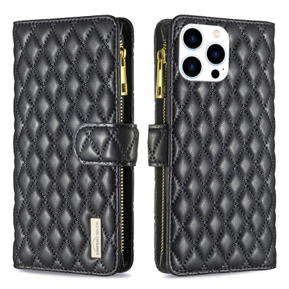 Diamond Lattice Zipper Wallet Leather Flip Phone Case, For iPhone 15 Pro Max, For iPhone 15 Pro, For iPhone 15 Plus, For iPhone 15