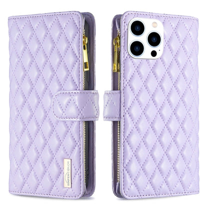 Diamond Lattice Zipper Wallet Leather Flip Phone Case, For iPhone 17 Pro Max, For iPhone 17 Pro, For iPhone 17, For iPhone Air, For iPhone 16 Pro Max, For iPhone 16 Pro, For iPhone 16 Plus, For iPhone 16