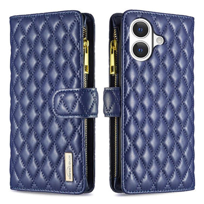 Diamond Lattice Zipper Wallet Leather Flip Phone Case, For iPhone 17 Pro Max, For iPhone 17 Pro, For iPhone 17, For iPhone Air, For iPhone 16 Pro Max, For iPhone 16 Pro, For iPhone 16 Plus, For iPhone 16