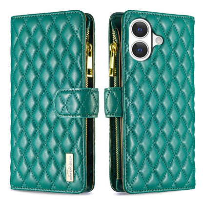 Diamond Lattice Zipper Wallet Leather Flip Phone Case, For iPhone 18 Pro/17 Pro, For iPhone 18 Pro Max/17 Pro Max, For iPhone 17, For iPhone 17 Air, For iPhone 16 Pro Max, For iPhone 16 Pro, For iPhone 16 Plus, For iPhone 16