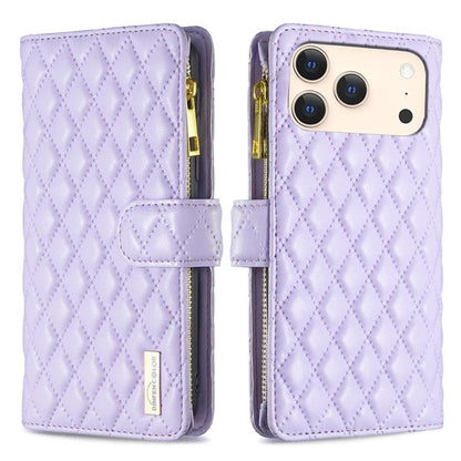 Diamond Lattice Zipper Wallet Leather Flip Phone Case, For iPhone 18 Pro/17 Pro, For iPhone 18 Pro Max/17 Pro Max, For iPhone 17, For iPhone 17 Air, For iPhone 16 Pro Max, For iPhone 16 Pro, For iPhone 16 Plus, For iPhone 16