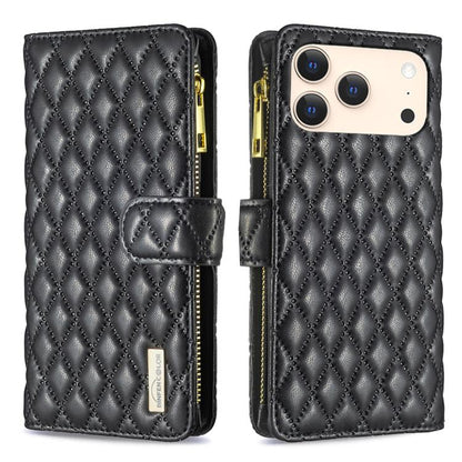 Diamond Lattice Zipper Wallet Leather Flip Phone Case, For iPhone 18 Pro/17 Pro, For iPhone 18 Pro Max/17 Pro Max, For iPhone 17, For iPhone 17 Air, For iPhone 16 Pro Max, For iPhone 16 Pro, For iPhone 16 Plus, For iPhone 16