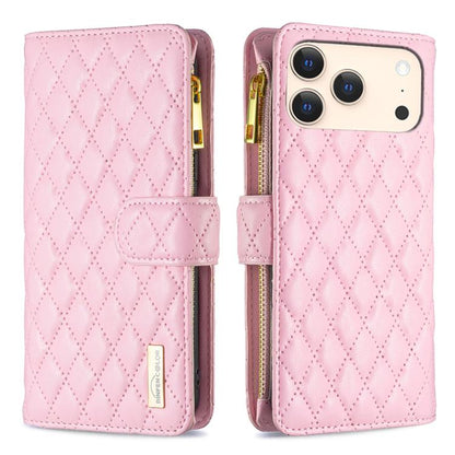 Diamond Lattice Zipper Wallet Leather Flip Phone Case, For iPhone 18 Pro/17 Pro, For iPhone 18 Pro Max/17 Pro Max, For iPhone 17, For iPhone 17 Air, For iPhone 16 Pro Max, For iPhone 16 Pro, For iPhone 16 Plus, For iPhone 16