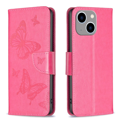 Embossing Two Butterflies Pattern Leather Phone Case, For iPhone 16 Pro Max, For iPhone 16 Pro, For iPhone 16 Plus, For iPhone 16, For iPhone 15 Pro Max, For iPhone 15 Pro, For iPhone 15 Plus, For iPhone 15