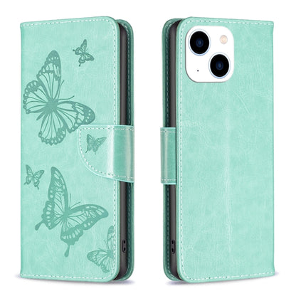 Embossing Two Butterflies Pattern Leather Phone Case, For iPhone 16 Pro Max, For iPhone 16 Pro, For iPhone 16 Plus, For iPhone 16, For iPhone 15 Pro Max, For iPhone 15 Pro, For iPhone 15 Plus, For iPhone 15