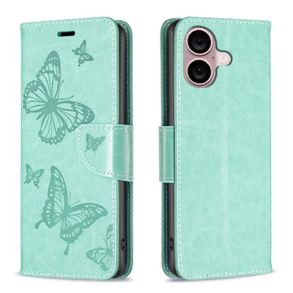 Embossing Two Butterflies Pattern Leather Phone Case, For iPhone 16 Pro Max, For iPhone 16 Pro, For iPhone 16 Plus, For iPhone 16, For iPhone 15 Pro Max, For iPhone 15 Pro, For iPhone 15 Plus, For iPhone 15