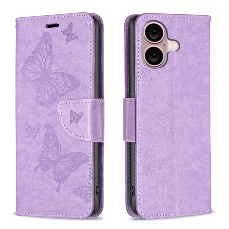 Embossing Two Butterflies Pattern Leather Phone Case, For iPhone 16 Pro Max, For iPhone 16 Pro, For iPhone 16 Plus, For iPhone 16, For iPhone 15 Pro Max, For iPhone 15 Pro, For iPhone 15 Plus, For iPhone 15
