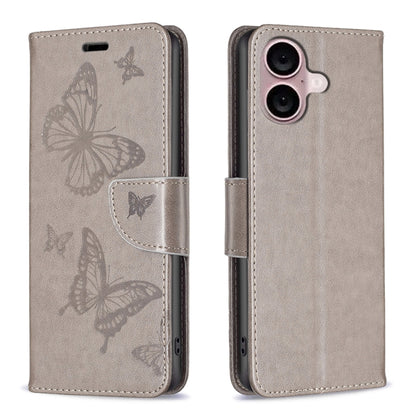 Embossing Two Butterflies Pattern Leather Phone Case, For iPhone 16 Pro Max, For iPhone 16 Pro, For iPhone 16 Plus, For iPhone 16, For iPhone 15 Pro Max, For iPhone 15 Pro, For iPhone 15 Plus, For iPhone 15