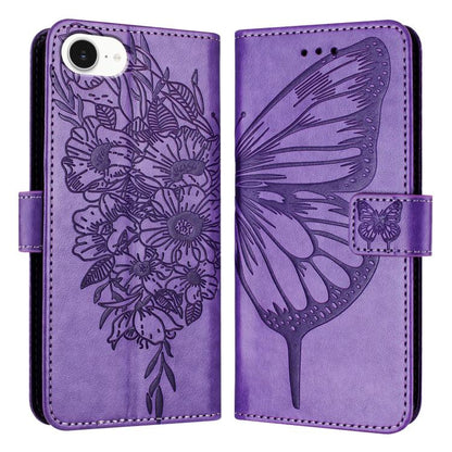 Embossed Butterfly Leather Phone Case, For iPhone 17e / 16e, For iPhone 17 Pro Max, For iPhone 17 Pro, For iPhone 17, For iPhone Air, For iPhone 16 Pro Max