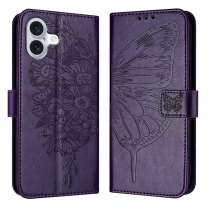 Embossed Butterfly Leather Phone Case, For iPhone 16 Pro, For iPhone 16 Plus, For iPhone 16, For iPhone 15 Pro Max, For iPhone 15 Pro, For iPhone 15 Plus