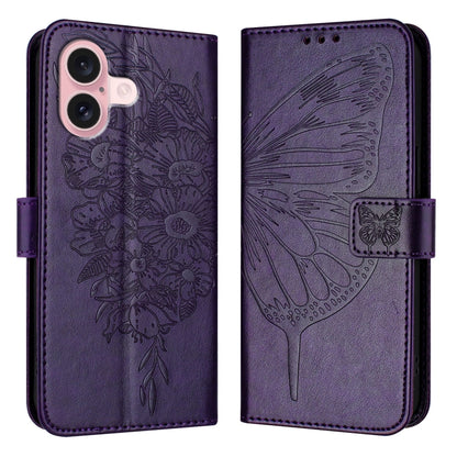 Embossed Butterfly Leather Phone Case, For iPhone 16 Pro, For iPhone 16 Plus, For iPhone 16, For iPhone 15 Pro Max, For iPhone 15 Pro, For iPhone 15 Plus
