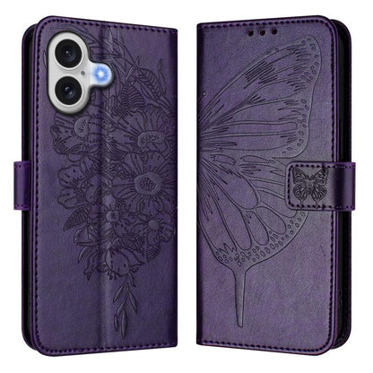 Embossed Butterfly Leather Phone Case, For iPhone 17e / 16e, For iPhone 17 Pro Max, For iPhone 17 Pro, For iPhone 17, For iPhone Air, For iPhone 16 Pro Max