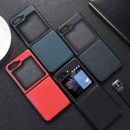 Genuine Leather Shockproof Protective Phone Case, For Samsung Galaxy Z Flip6 / Flip7 FE, For Samsung Galaxy Z Flip5