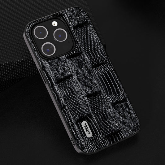 ABEEL Genuine Leather Mahjong Pattern Black Edge Phone Case, For iPhone 15 Pro Max, For iPhone 15 Pro, For iPhone 15 Plus, For iPhone 15
