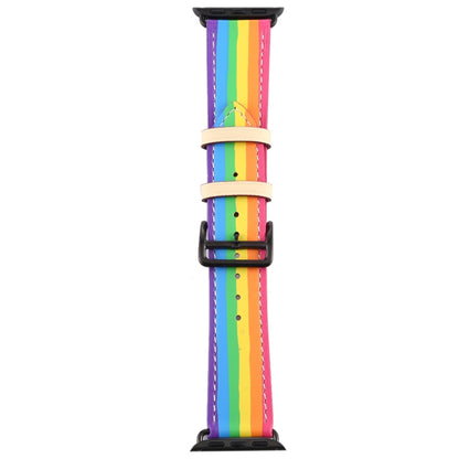 Rainbow Leather Watchband, For Apple Watch Series 7 41mm / 6 & SE & 5 & 4 40mm / 3 & 2 & 1 38mm, For Apple Watch Series 7 45mm / 6 & SE & 5 & 4 44mm / 3 & 2 & 1 42mm