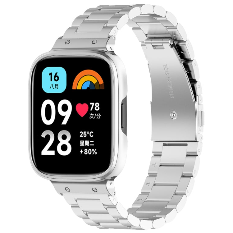 2 in 1 Three-bead Metal Watch Band with Watch Frame, For Redmi Watch 3 Lite / Watch 3 Active