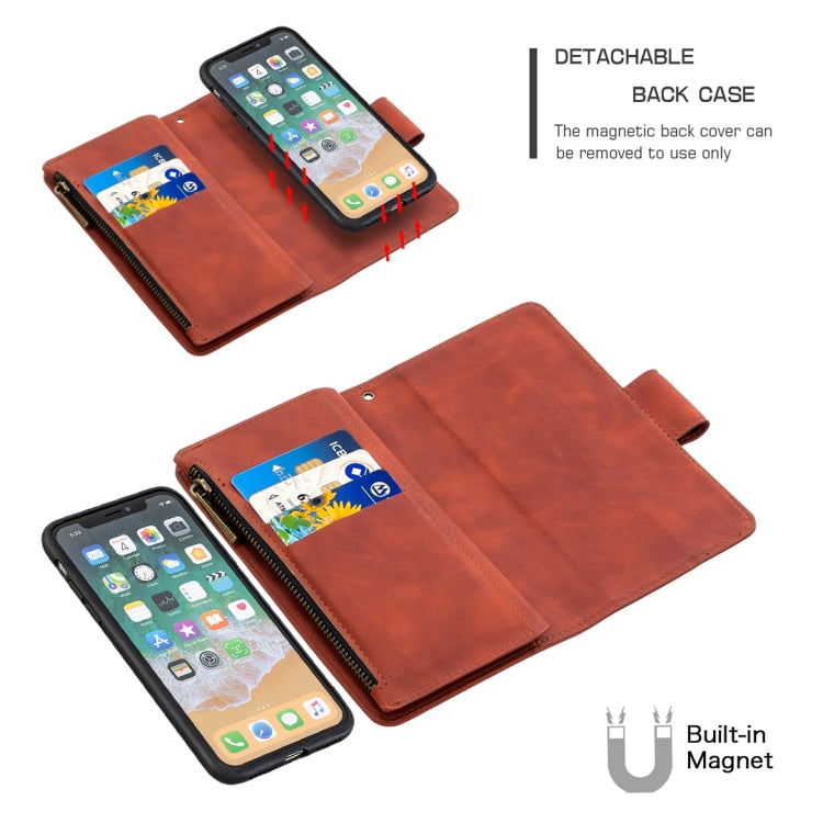 Skin Feel Detachable Magnetic Zipper Horizontal Flip PU Leather Case with Multi-Card Slots & Holder & Wallet & Photo Frame & Lanyard, For iPhone SE 2022 / SE 2020 / 8 / 7, For iPhone XS / X, For iPhone 6 Plus, For iPhone 6, For iPhone 11 Pro Max       ...