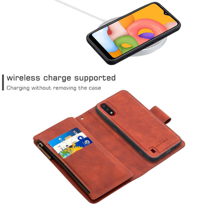 Skin Feel Detachable Magnetic Zipper Horizontal Flip PU Leather Case with Multi-Card Slots & Holder & Wallet & Photo Frame & Lanyard, For Samsung Galaxy A01, For Samsung Galaxy A10 / M10, For Samsung Galaxy A20 / A30, For Samsung Galaxy A21            ...