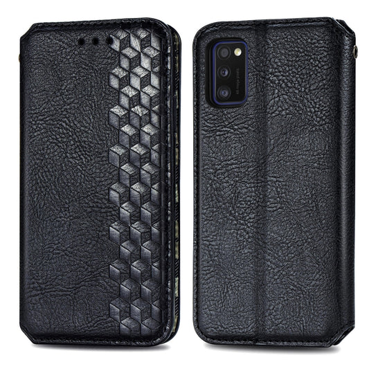 Cubic Grid Pressed Horizontal Flip Magnetic Leather Case with Holder & Card Slots & Wallet, For Samsung Galaxy A20(Japanese Version), For Samsung Galaxy A30(Japanese Version), For Samsung Galaxy A30, For Samsung Galaxy A41
