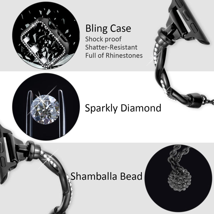 Twist Bracelet Diamond Metal Watch Band, For Apple Watch SE 2023 44mm, For Apple Watch SE 2023 40mm, For Apple Watch Ultra 2 49mm, For Apple Watch Series 9 45mm, For Apple Watch Series 9 41mm, For Apple Watch Ultra 49mm, For Apple Watch Series 8 41mm  ...